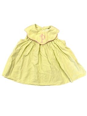 EUC Peaches & Cream green gingham monogram P scallop collar dress size 0/3